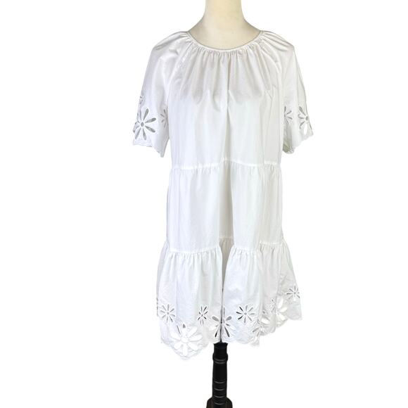 Rails Arielle White Eyelet Cotton Blend Short Sleeve Mini Layered Ruffle Dress - Picture 3 of 16